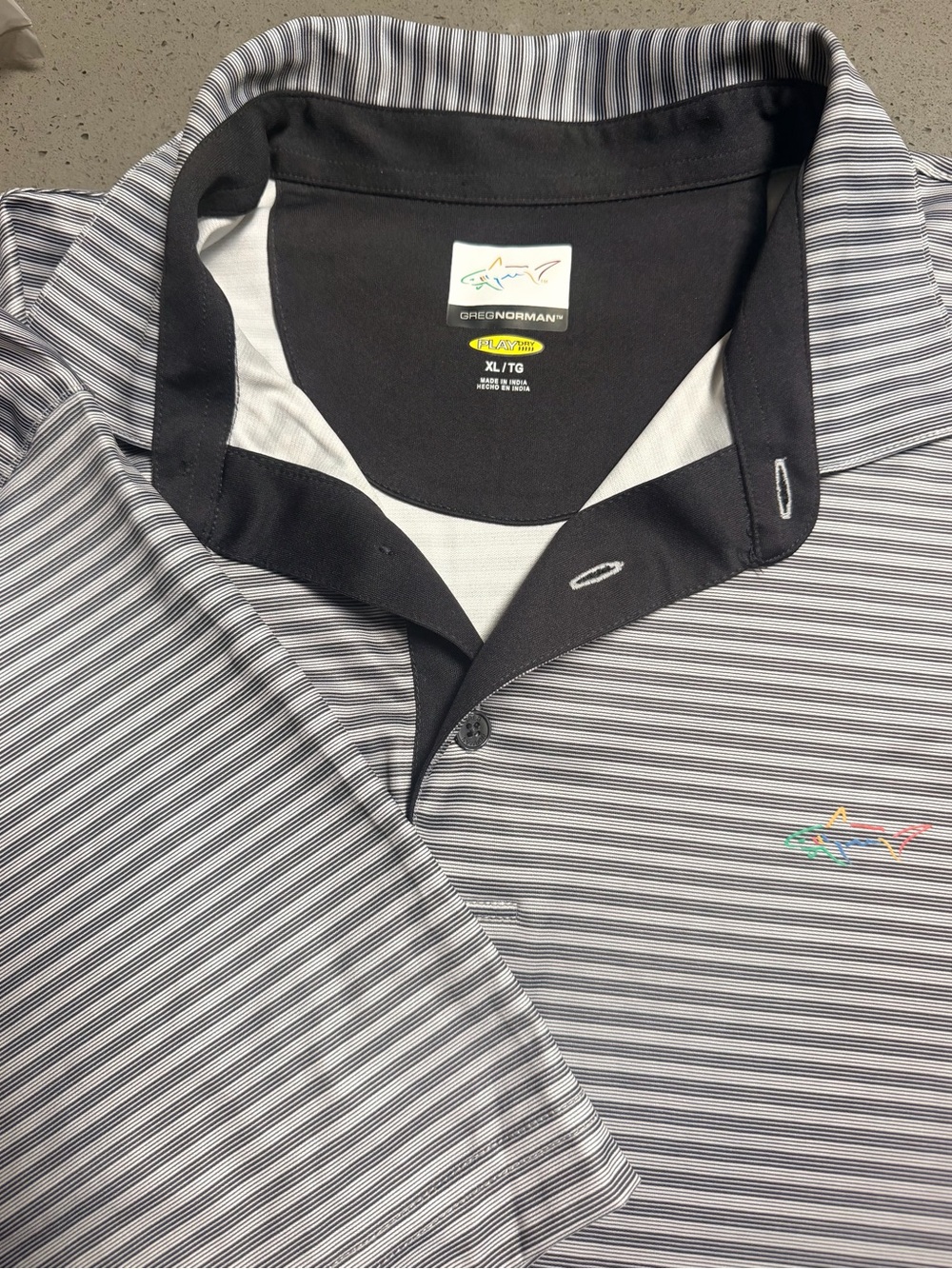 Greg Norman Collection Gray & Black Striped Performance Polo